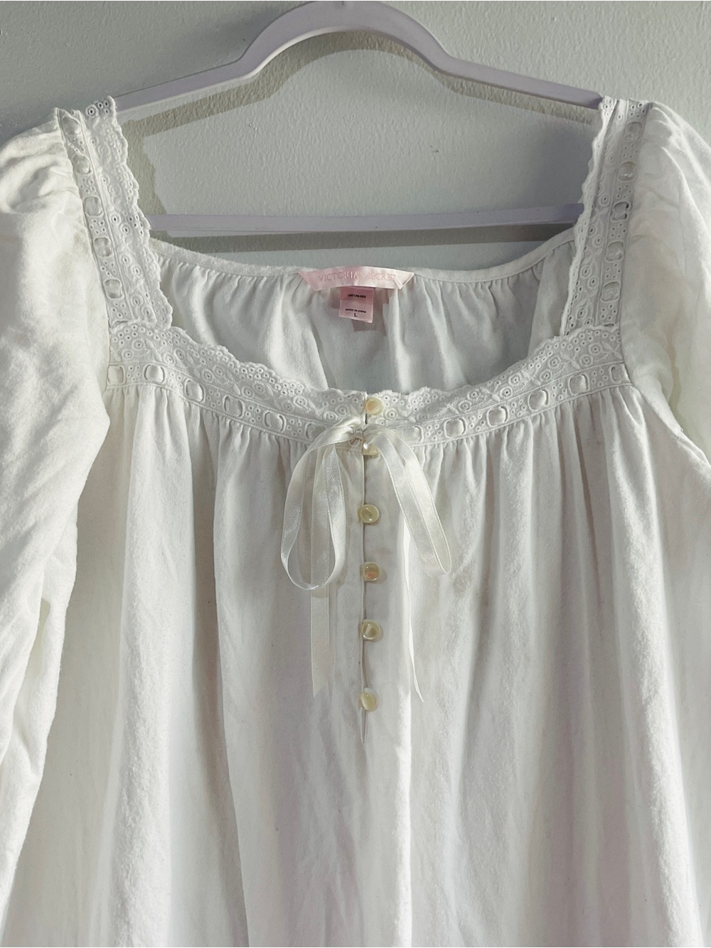Vintage Victoria's Secret 100% Cotton White Eyelet Lace Cottagecore Nightgown L - Picture 4 of 7